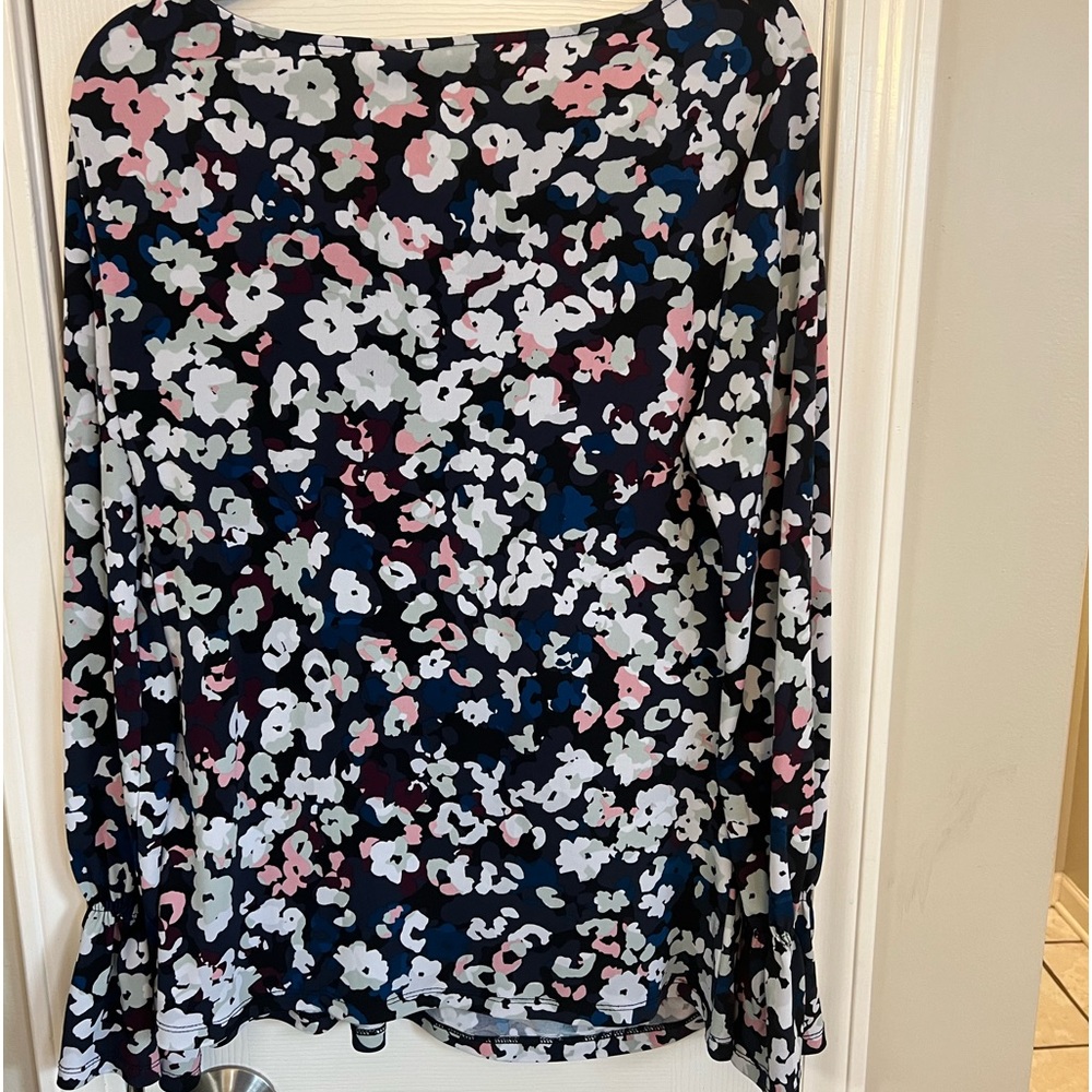 Ellen Tracy Black Floral Print Blouse